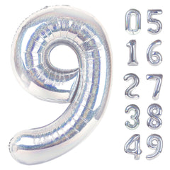IWERP Laser Silver 9 balloon front view, ideal photo backdrop.