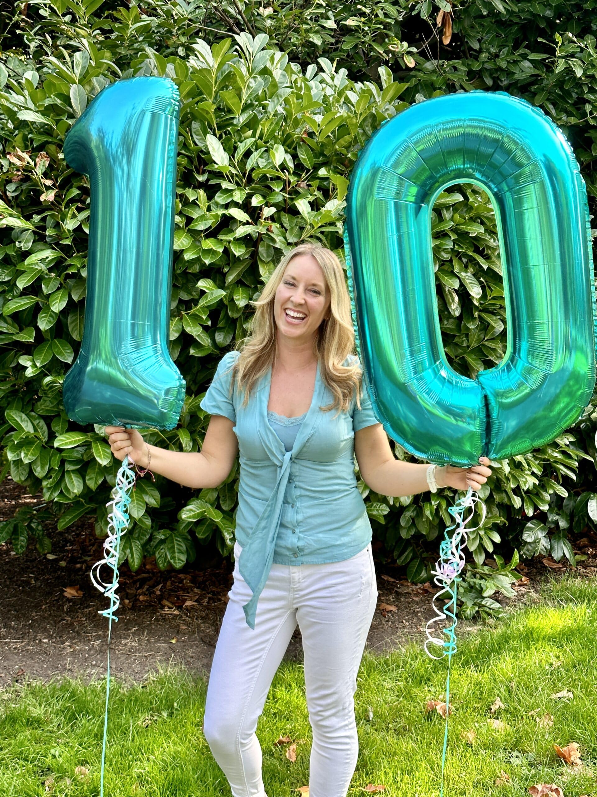 IWERP light-blue-0-balloon stage backdrop enhances photo moments