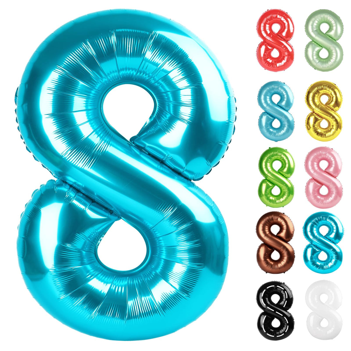 IWERP light blue number 8 balloon, 40-inch display, ideal for photo-worthy birthday backdrops.