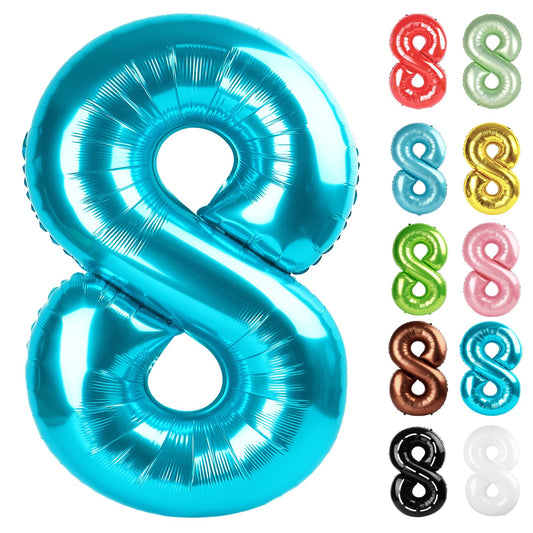 IWERP light blue number 8 balloon, 40-inch display, ideal for photo-worthy birthday backdrops.