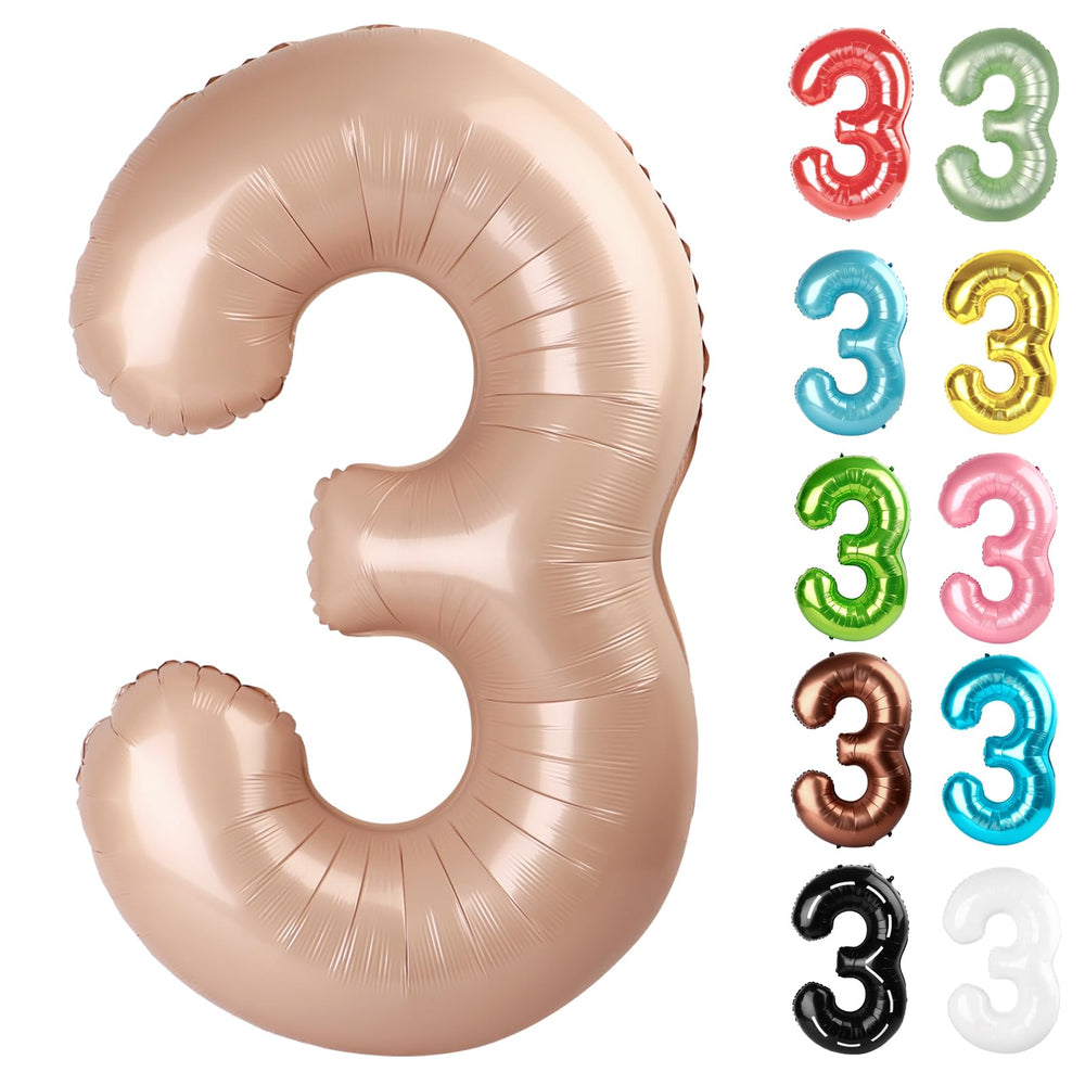 IWERP light brown number 3 balloon enhances 40-inch party photo backdrops.
