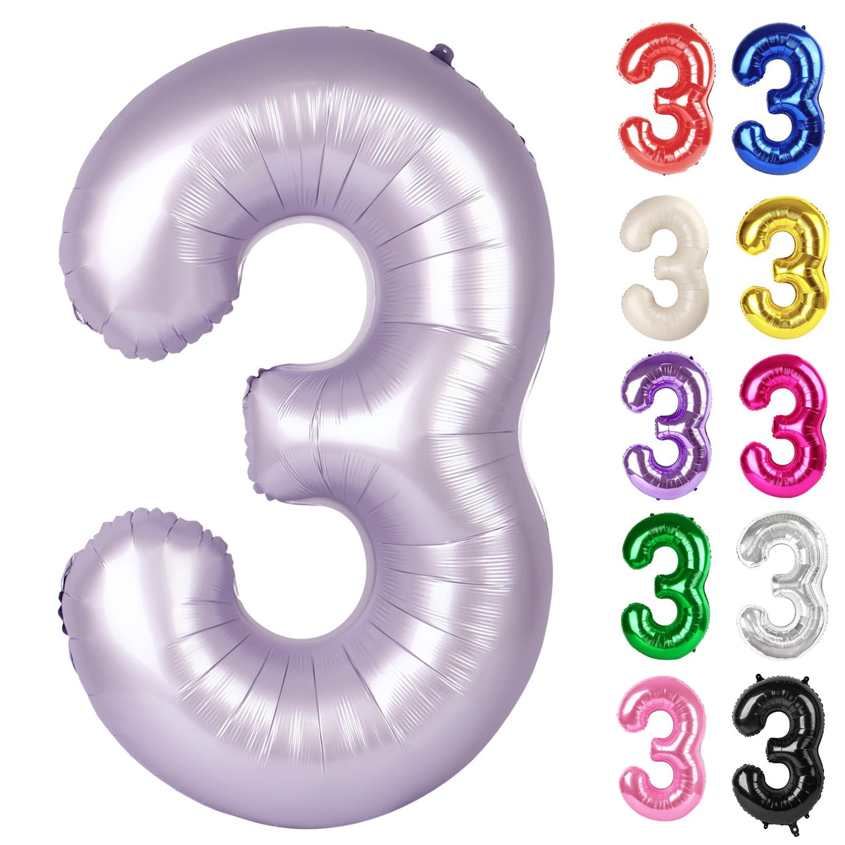 IWERP Lilac Number 3 balloon 40-inch creates a bold birthday backdrop.