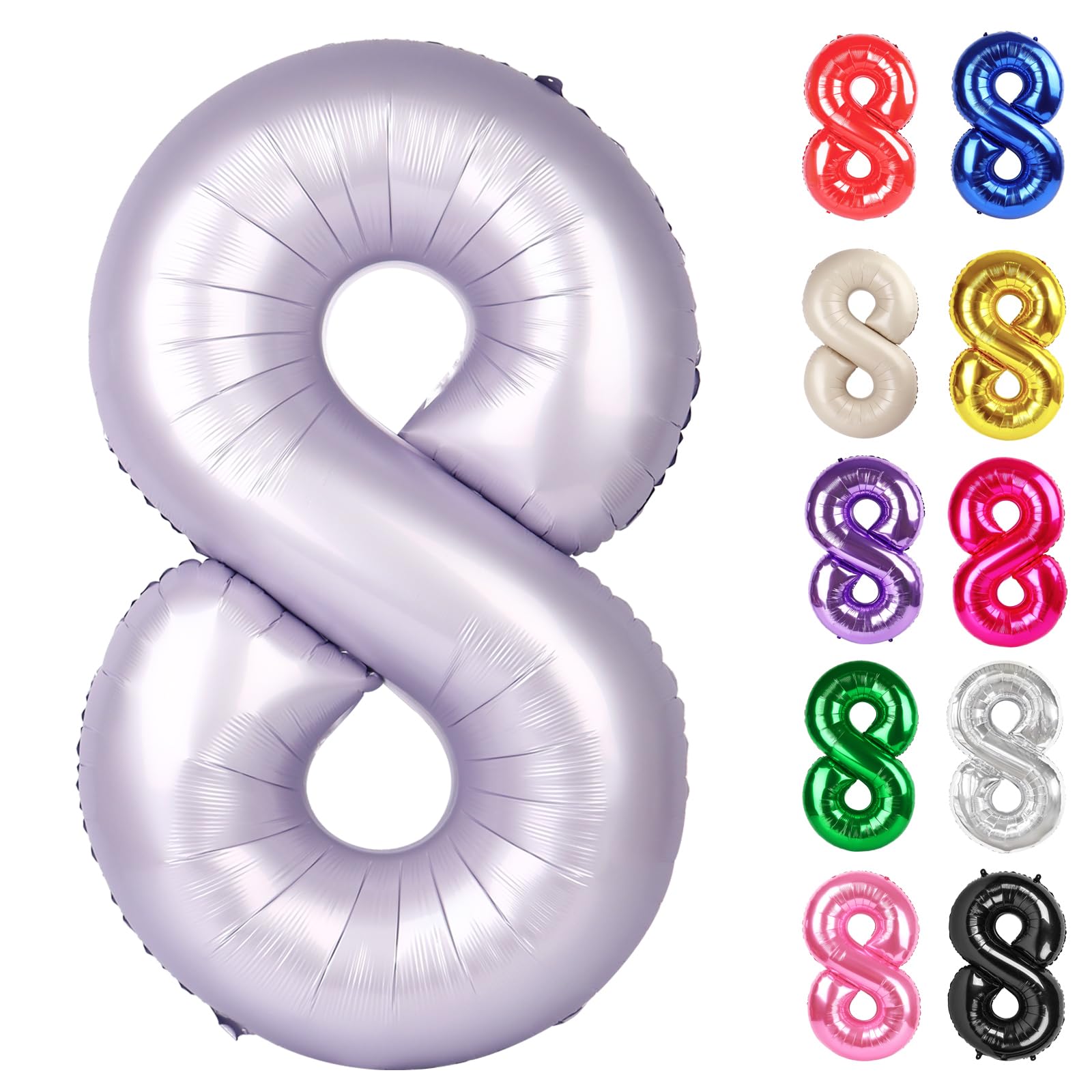 IWERP Lilac Number 8 balloon, 40-inch front view, ideal for photo backdrops.