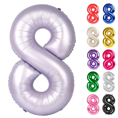 IWERP Lilac Number 8 balloon, 40-inch front view, ideal for photo backdrops.