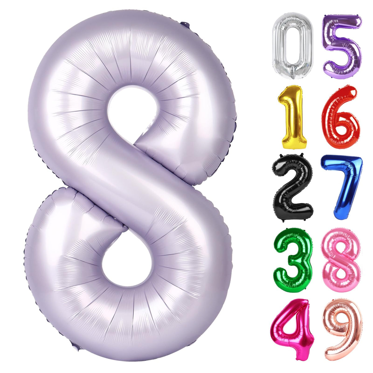 IWERP Lilac Number 8 balloon in 40-inch size for striking party photos.