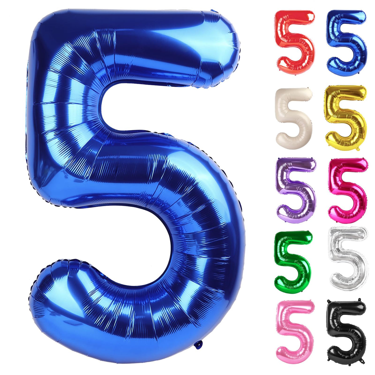 IWERP metallic blue number 5 balloon, 40-inch, ideal for striking photo backdrops at parties.