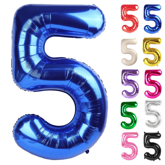 IWERP metallic blue number 5 balloon, 40-inch, ideal for striking photo backdrops at parties.