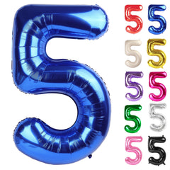 IWERP metallic blue number 5 balloon, 40-inch, ideal for striking photo backdrops at parties.