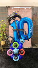 IWERP navy blue 40 inch zero number balloon used as a photoshoot backdrop