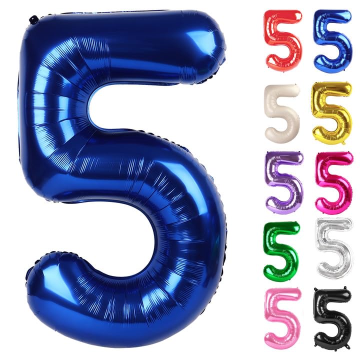 IWERP Night Blue 5 Balloon, 40-inch front view, bold birthday backdrop.