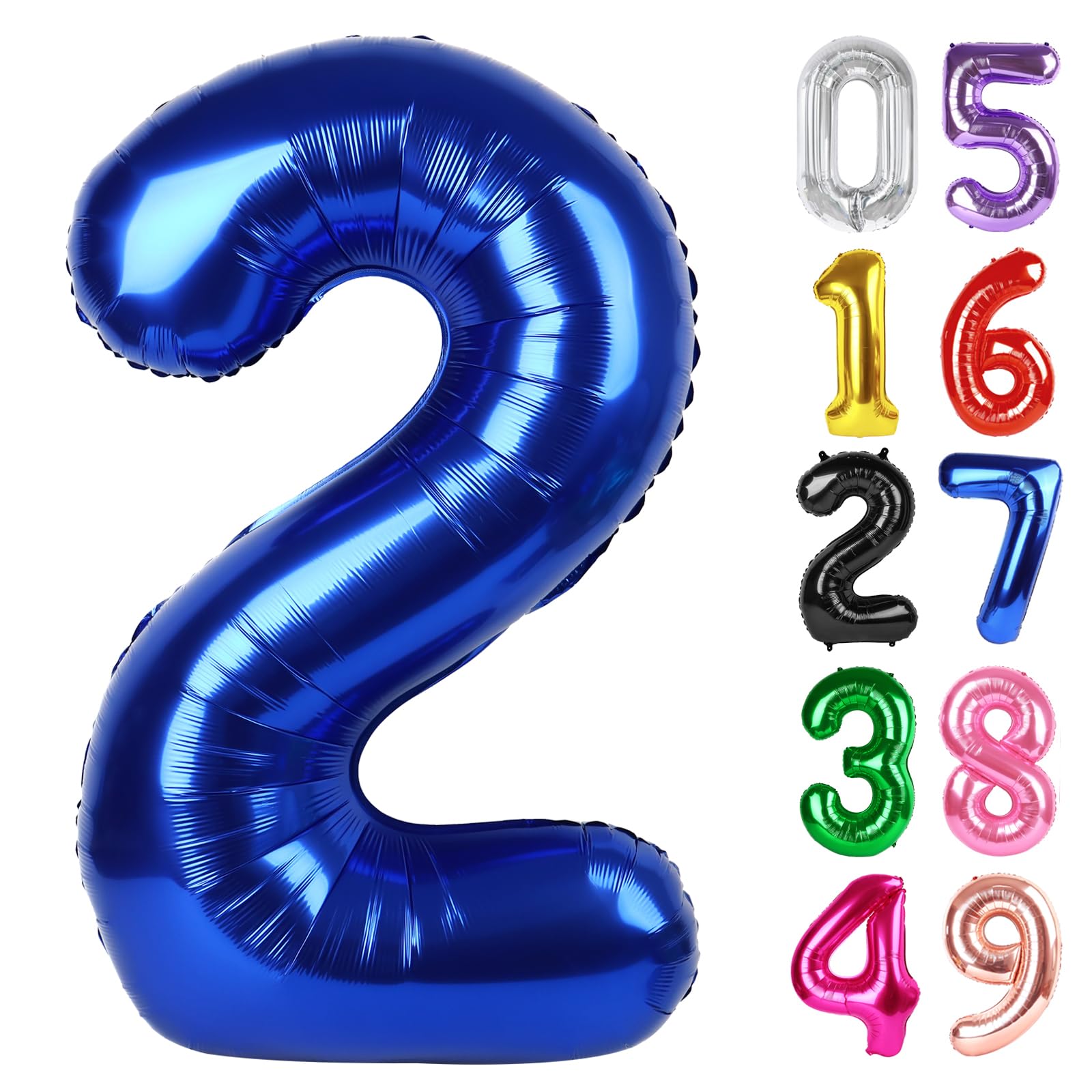 IWERP Night Blue Number 2 balloon in side view, ideal for dramatic birthday backdrops.