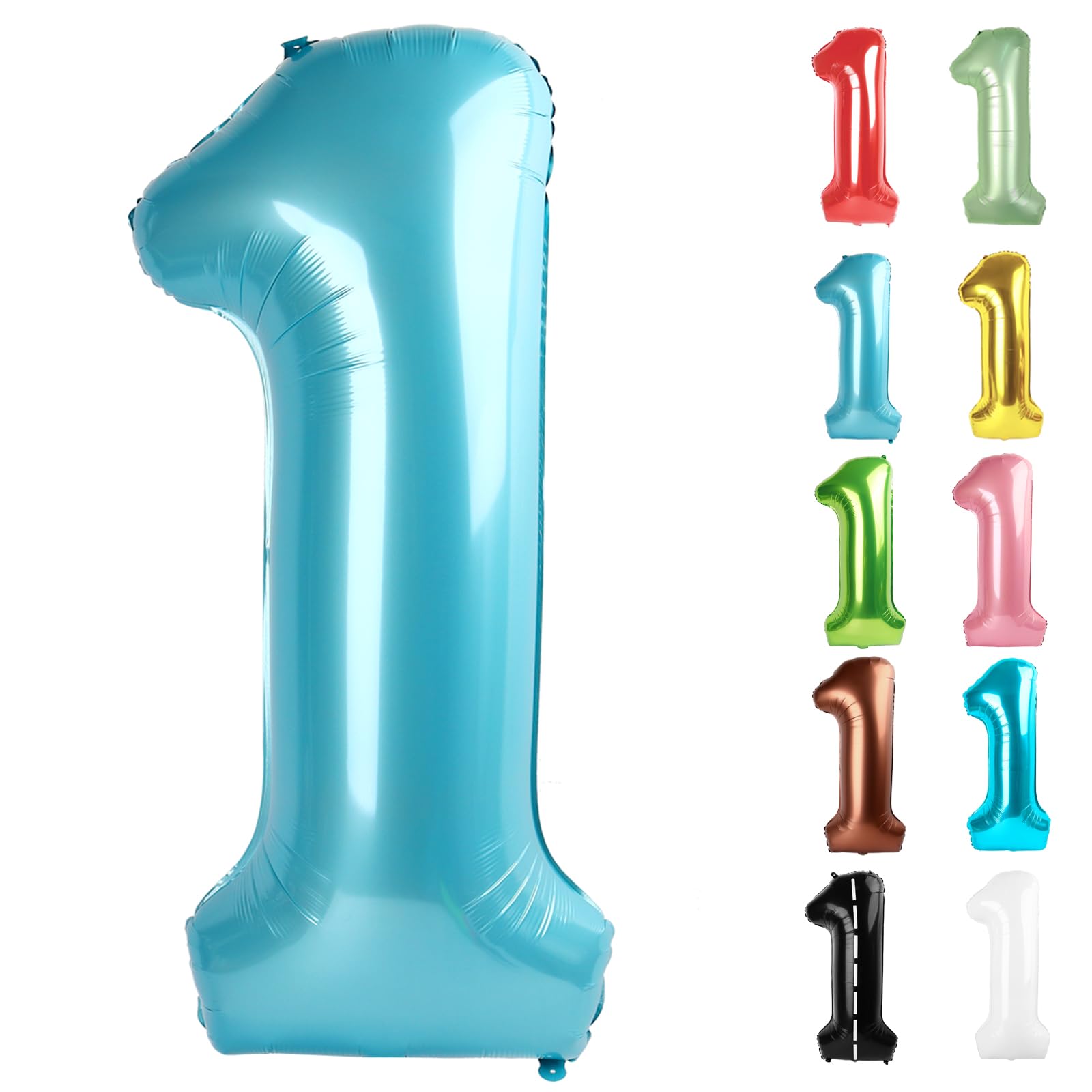 IWERP pearlescent blue 40-inch number 1 balloon for a striking first birthday photo backdrop.