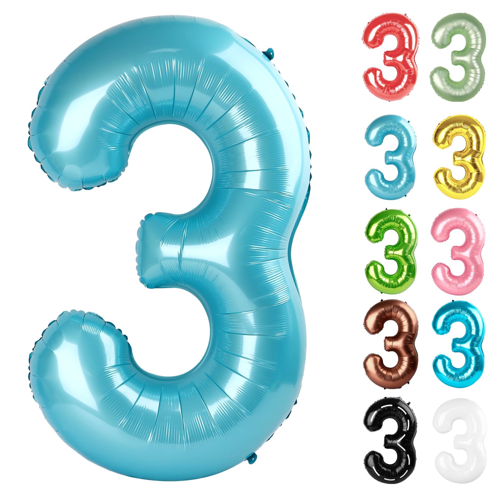 IWERP pearlescent blue 40-inch number 3 balloon creates bold third birthday centerpiece
