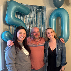 IWERP pearlescent blue number balloon creates a refined focal point for photos.