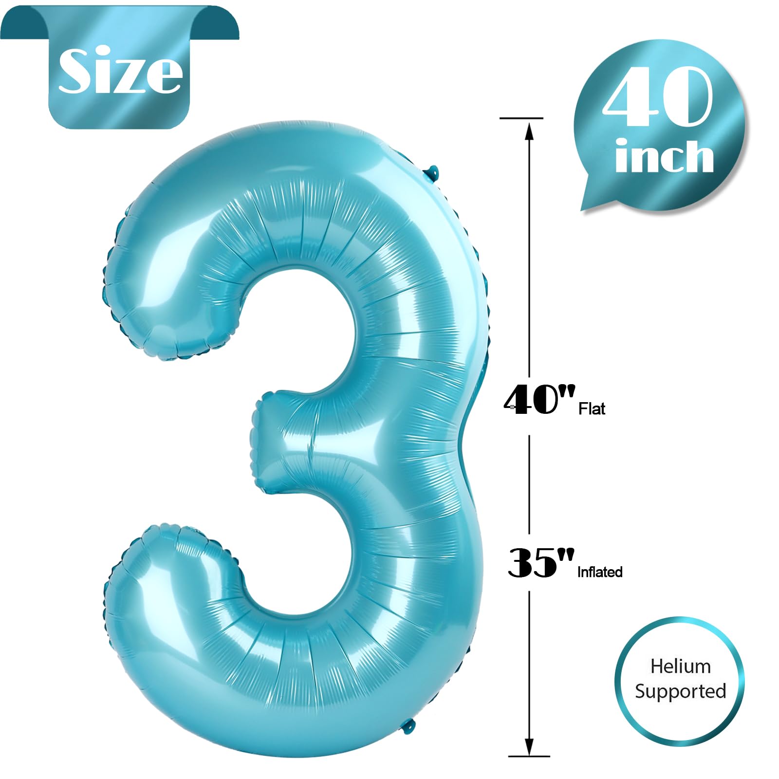 IWERP pearlescent blue birthday photo backdrop with number 3 balloon