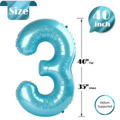 IWERP pearlescent blue birthday photo backdrop with number 3 balloon
