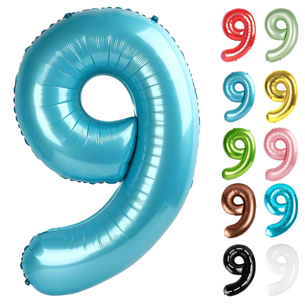 IWERP pearlescent blue number 9 balloon, 40-inch, striking birthday centerpiece