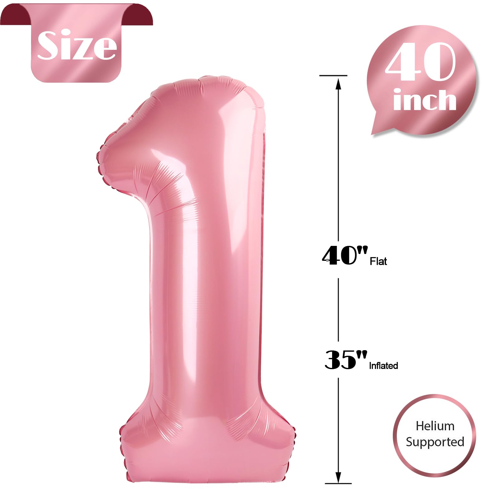 IWERP pearlescent pink number 1 balloon suits helium or air displays.
