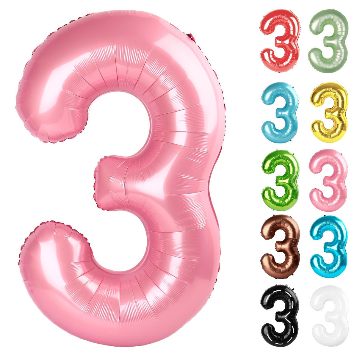 IWERP pearlescent pink 40-inch number 3 balloon creates a striking backdrop for photos.