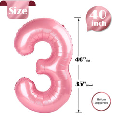 IWERP pearlescent pink number 3 balloon inflates with helium for stylish floating display.