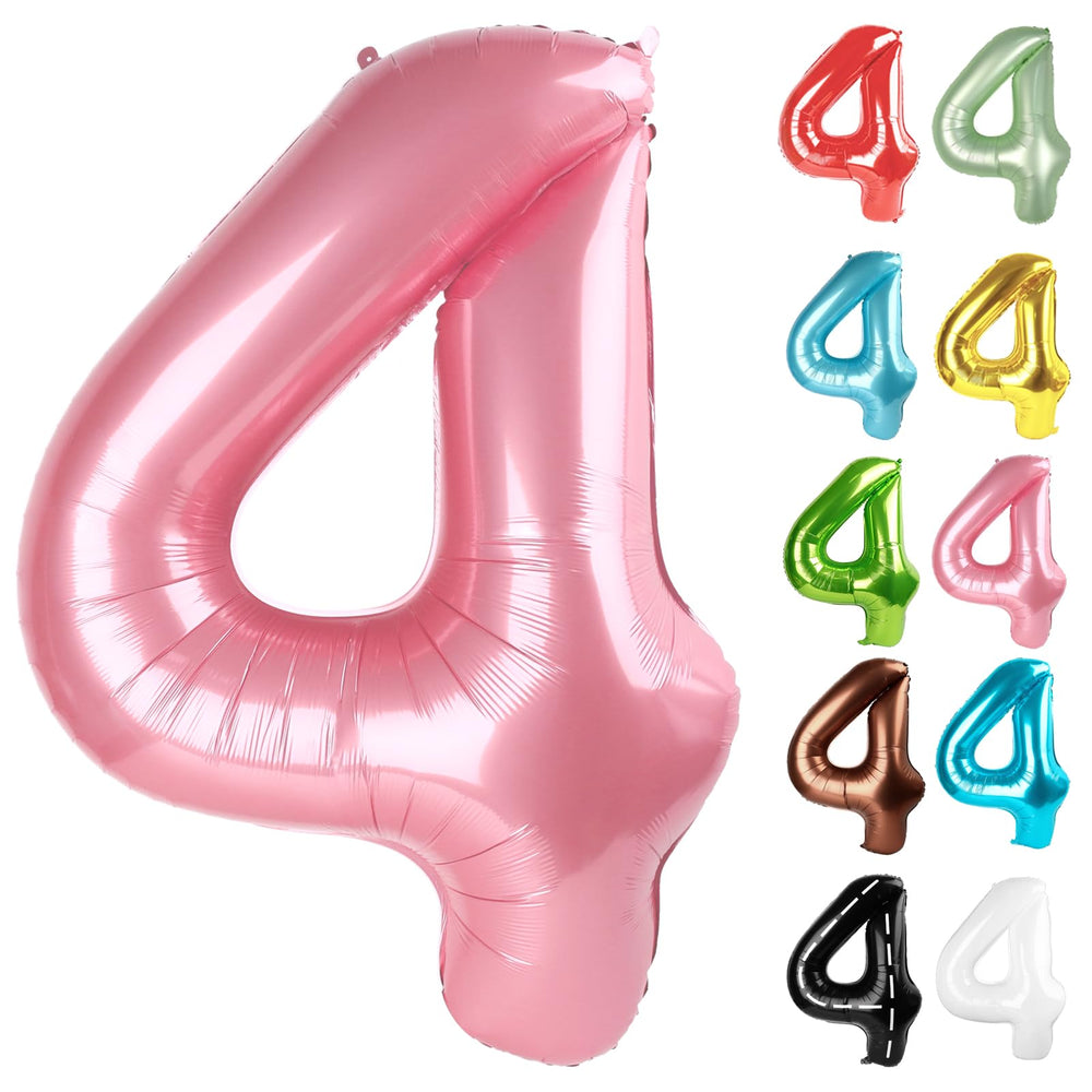 IWERP pearlescent pink number 4 balloon 40-inch makes a striking 4th birthday centerpiece.