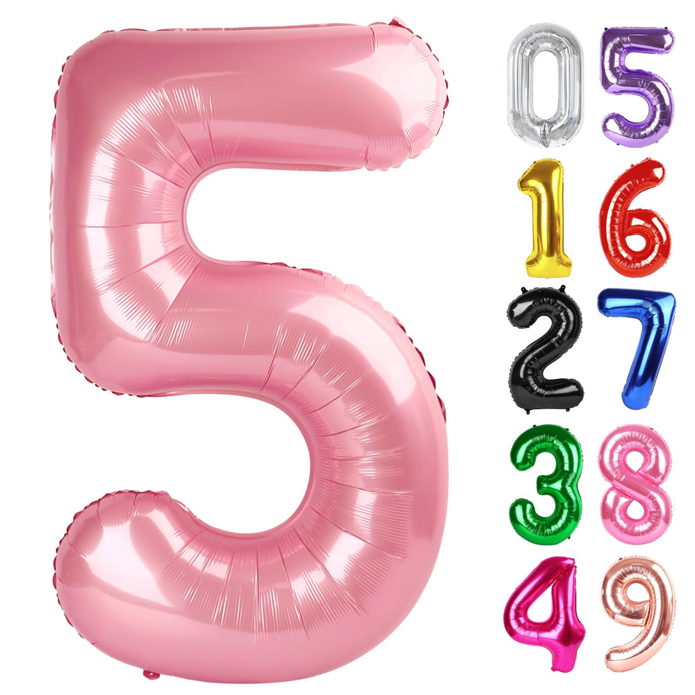 IWERP pearlescent pink number 5 balloon 40-inch creates a glamorous photo backdrop