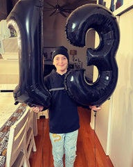 IWERP photo backdrop featuring black 13 balloon for celebrations.