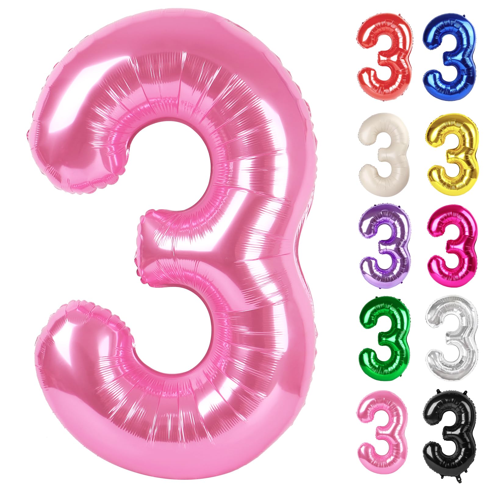 IWERP pink number 3 balloon 40-inch serves as a bold birthday centerpiece.