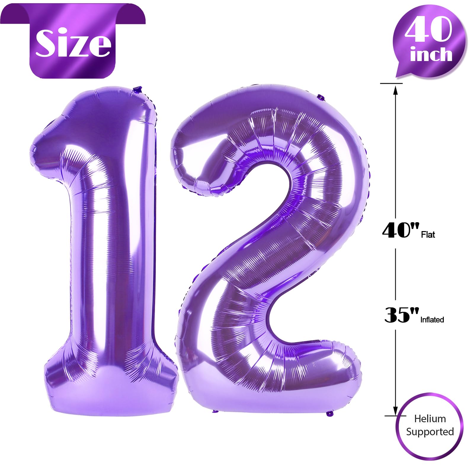 IWERP Purple Number 12 balloon backdrop display adds a regal touch to purple-themed parties.