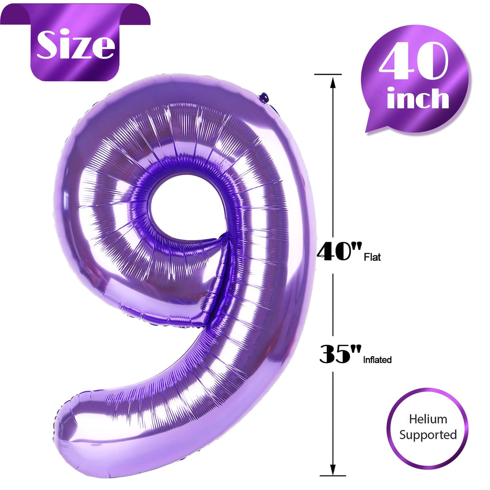 IWERP purple number 9 balloon 40 Inch with glossy finish, adds elegant vibe.