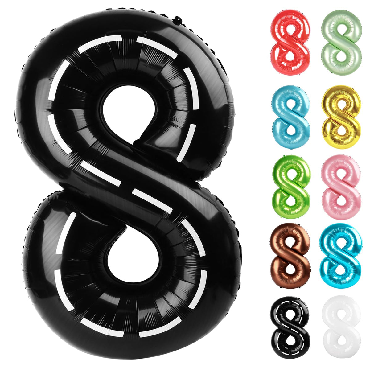 IWERP Race Car Number 8 balloon 40-inch front view, ideal centerpiece for vibrant birthday photos.