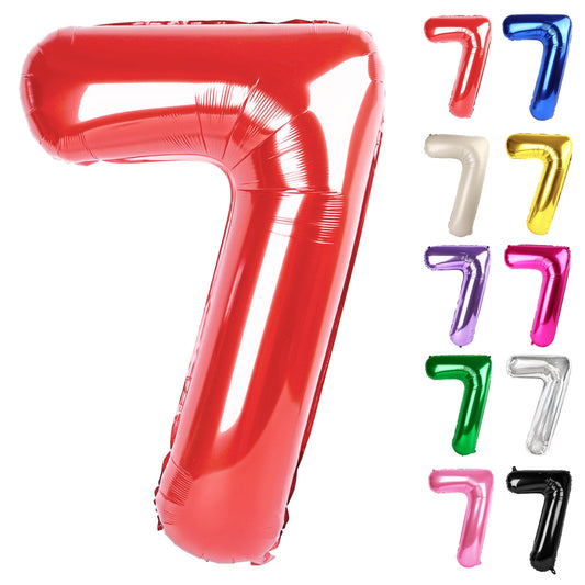 IWERP red 40-inch number 7 balloon creates a bold birthday backdrop.