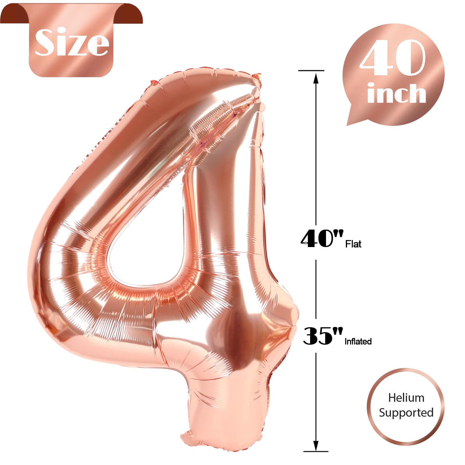 IWERP Self-sealing rose gold number balloon simplifies setup.