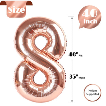 IWERP 40-inch rose gold number 8 balloon shines at entrances and stages.