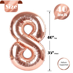IWERP 40-inch rose gold number 8 balloon shines at entrances and stages.