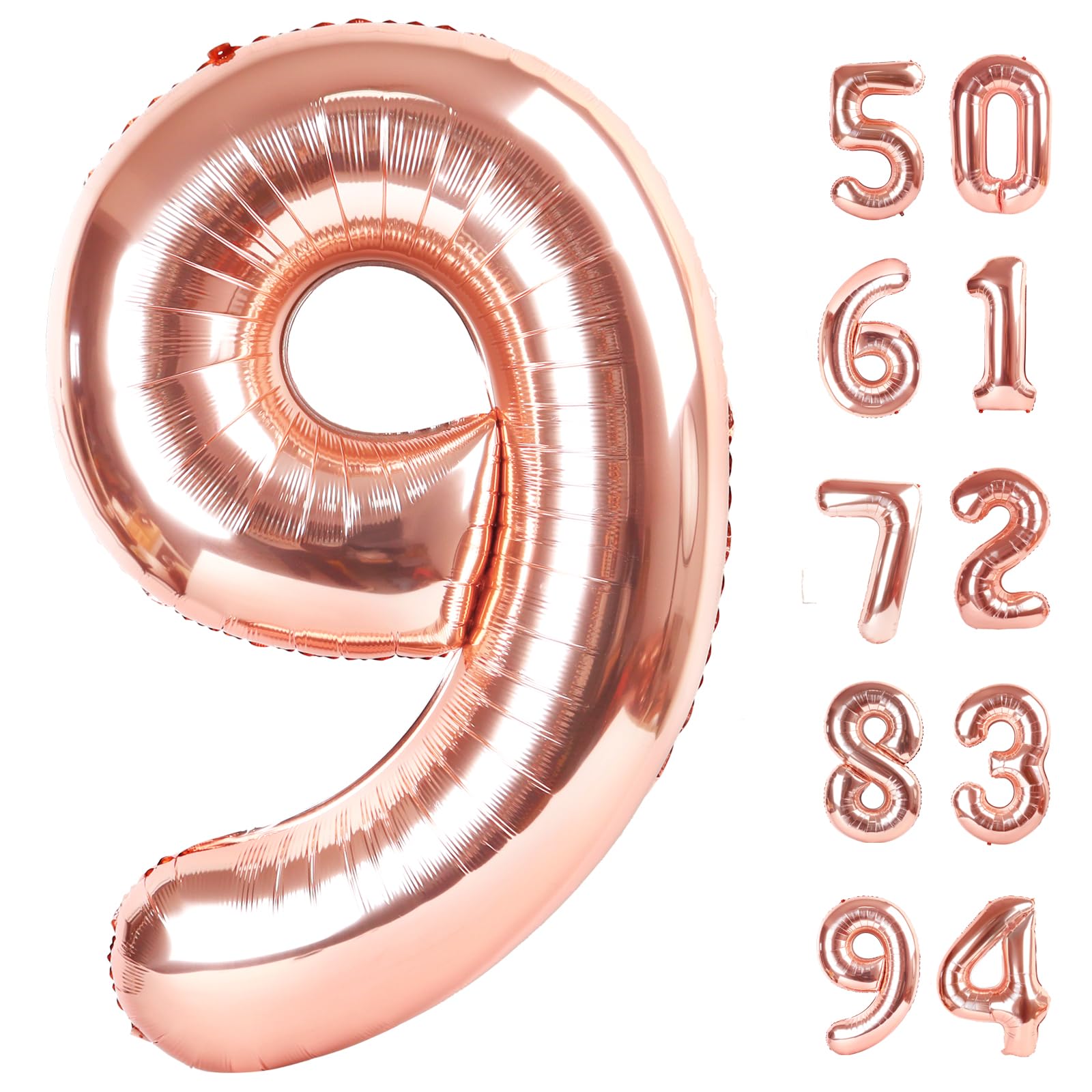 IWERP Rose Gold 9 Balloon, 40 inch centerpiece for birthday photos.