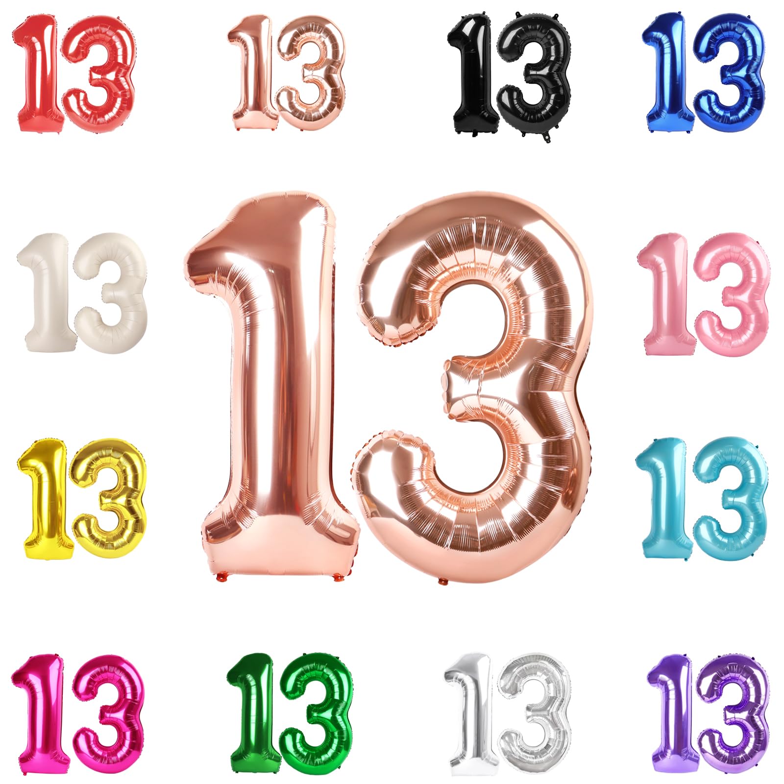 IWERP rose gold number 13th balloon 40inch creates a bold birthday focal point.