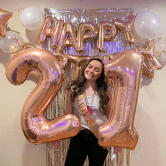 IWERP Rose Gold Number 21 balloon floating display adds wow factor.