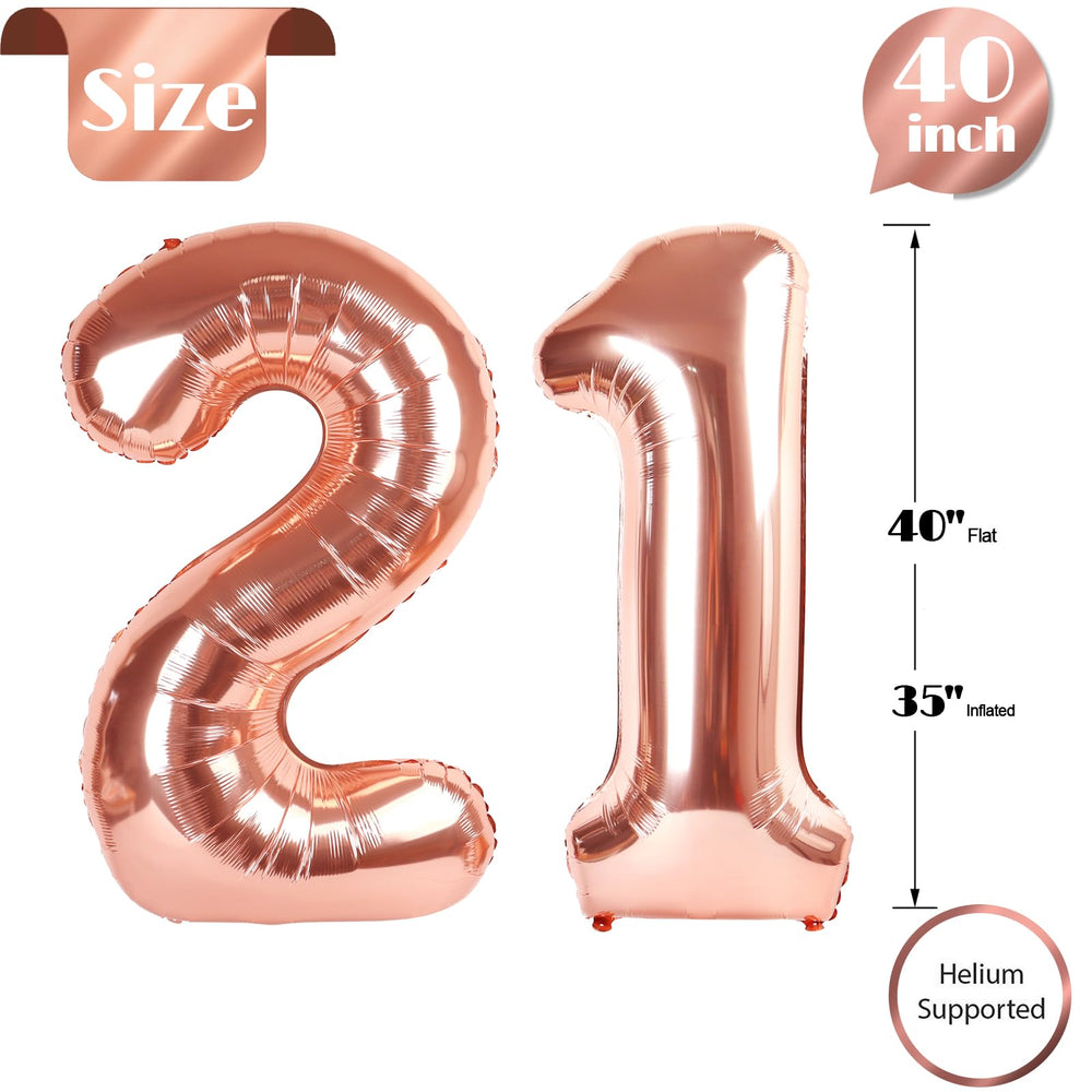 IWERP Rose Gold Number 21 balloon photoshoot backdrop with warm reflections.