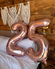 IWERP rose gold number 25th balloon adds dramatic flair to party visuals