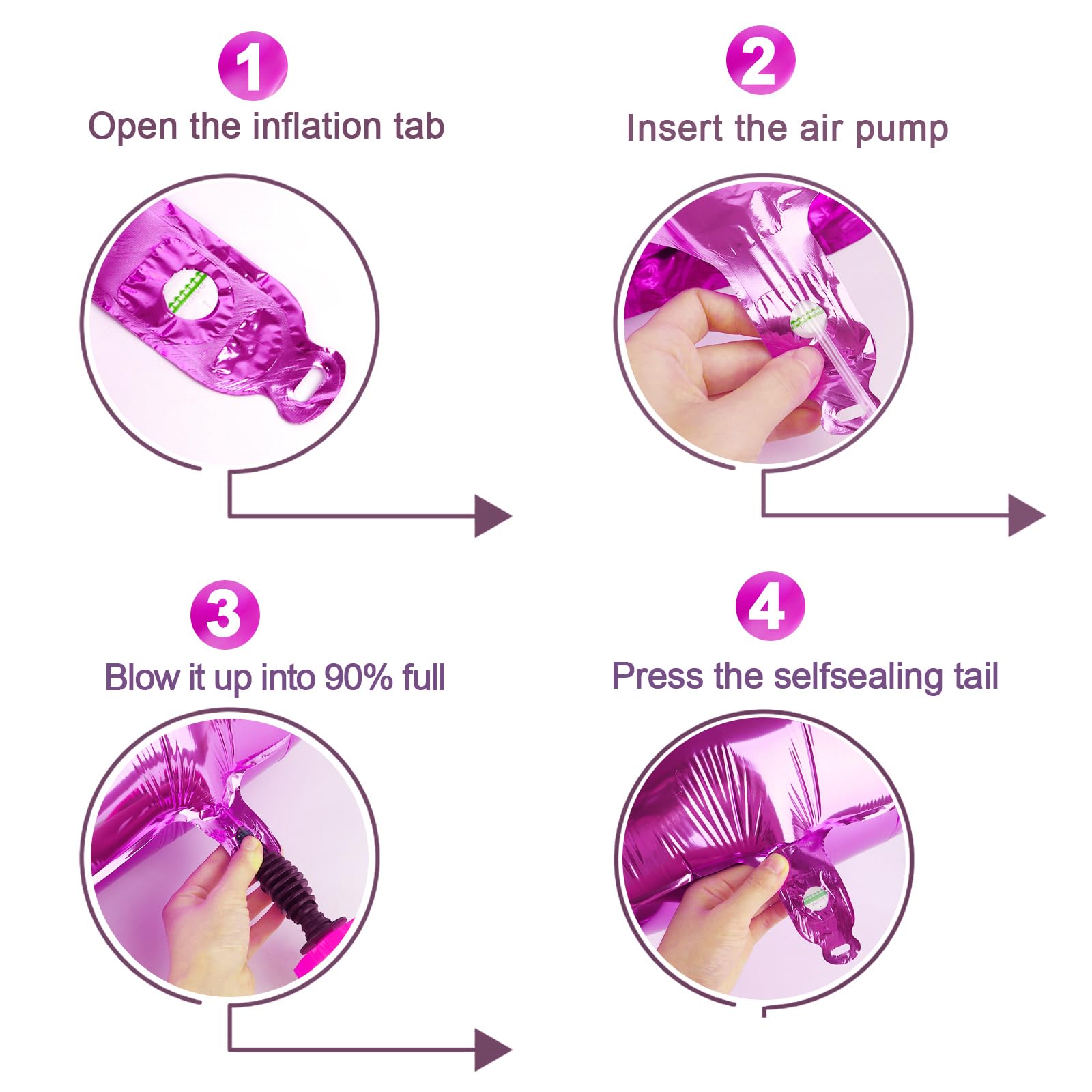 IWERP self-sealing rosy purple 1 balloon simplifies inflation and storage.