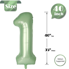 IWERP sage green 40-inch number 1 balloon suitable for boys and girls