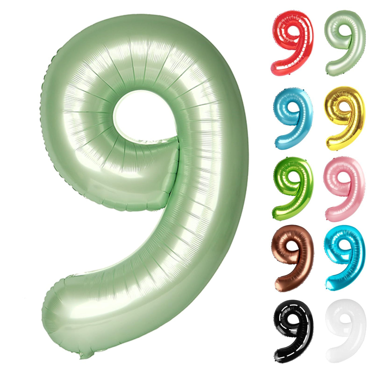 IWERP Sage Green 40-Inch Number 9 balloon, front view, ideal for photo-worthy backdrops