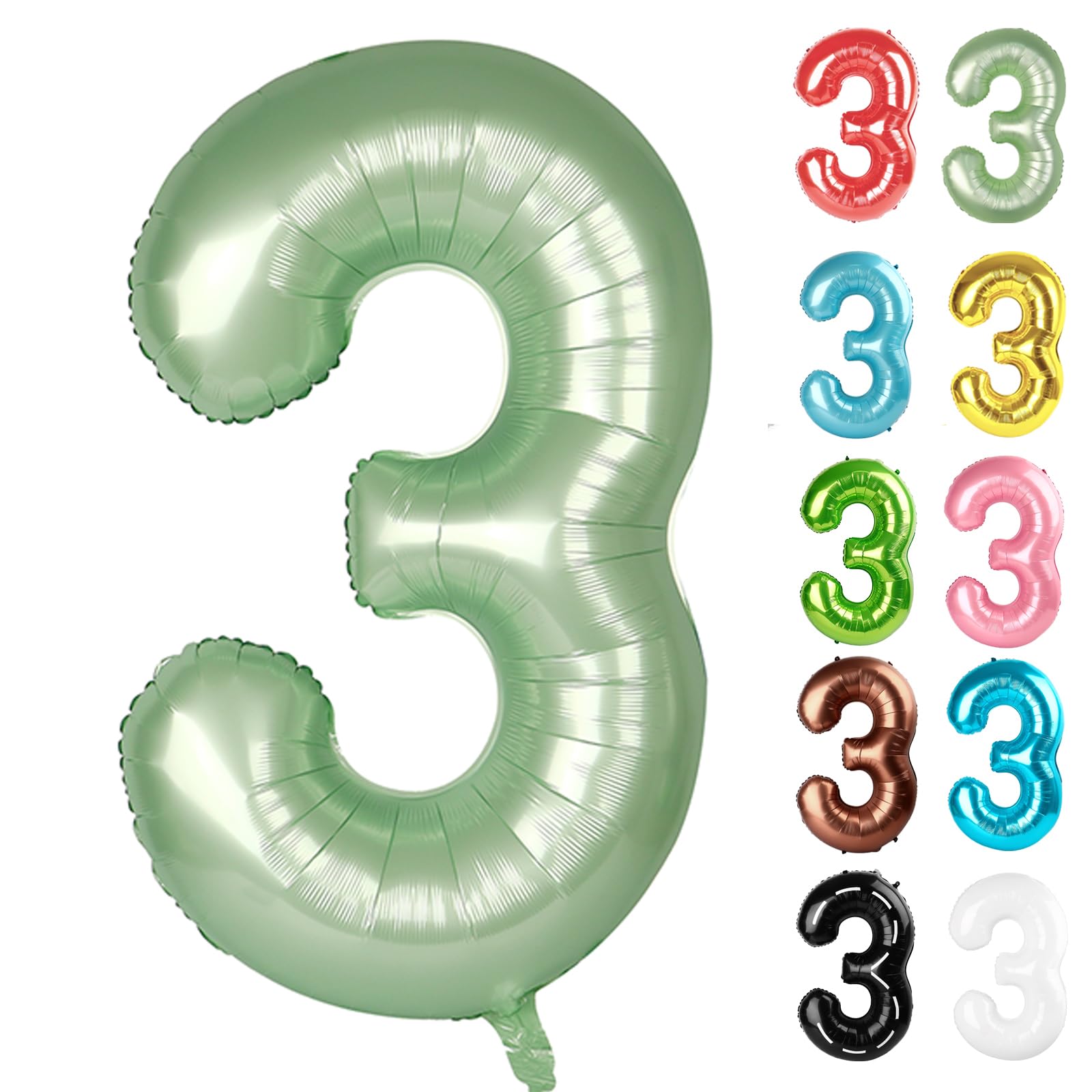 IWERP Sage Green Number 3 Balloon 40-inch creates a striking birthday focal point for photos.