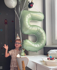 IWERP Sage Green room decor idea with bold number balloon