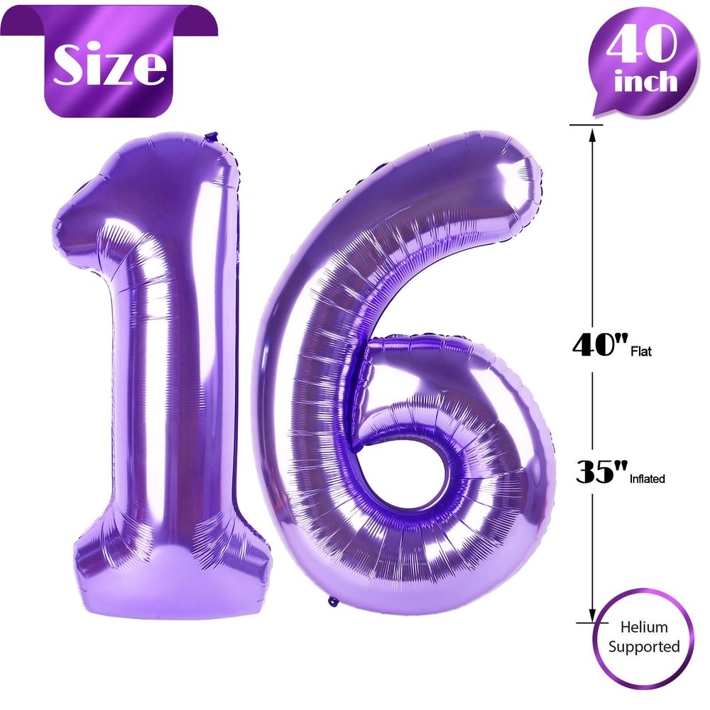 IWERP Self-sealing purple 16th birthday balloon, easy inflation and reuse.