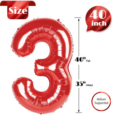 IWERP Self-sealing red number 3 balloon for quick setup