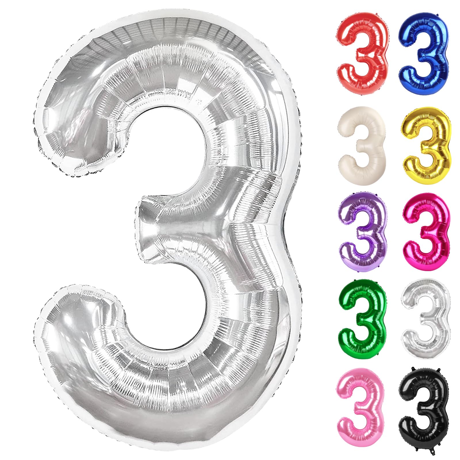 IWERP silver 3 balloon 40-inch centerpiece for birthday photos.