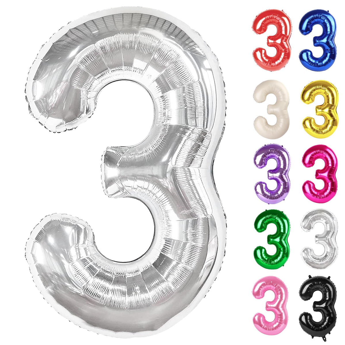 IWERP silver 3 balloon 40-inch centerpiece for birthday photos.