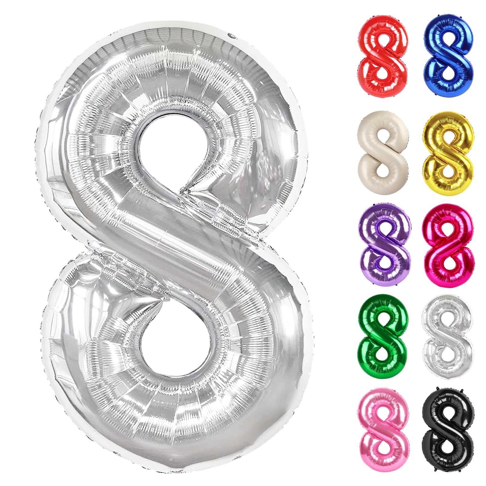 IWERP Silver 8-balloon 40-inch centerpiece for elegant birthday photos.
